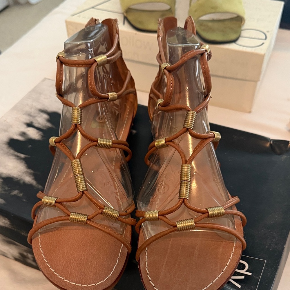 Dolce Vita Cognac Stella and Gold Strappy Sandals